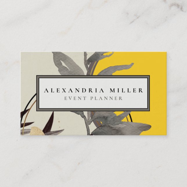 Carte De Visite Feuilles d'aquarelle Abstraits modernes | jaune (Devant)