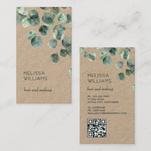 Carte De Visite Feuilles d'eucalyptus à l'aquarelle Code Qr Rust