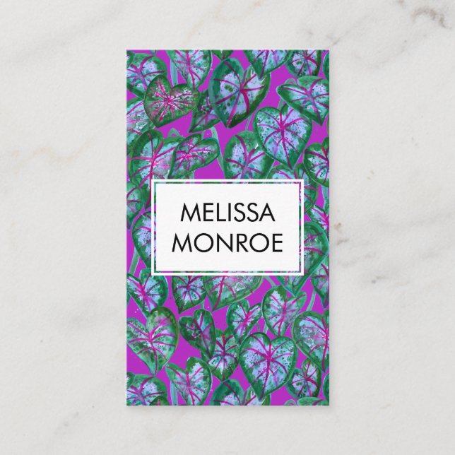 Carte De Visite Feuilles tropicaux Caladium aquarelle illustrée (Devant)
