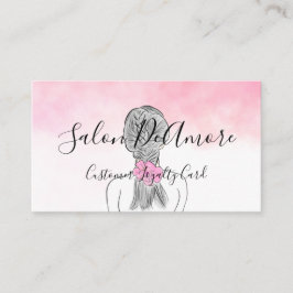 Carte De Visite Fidélité/Carte de timbre avec aquarelle rose tress