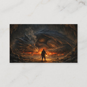Carte De Visite Figure Brave Devant Dragon Endormi 