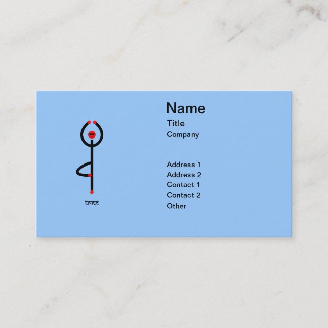 Carte De Visite Figure de bâton de pose de yoga d'arbre avec texte (Devant)