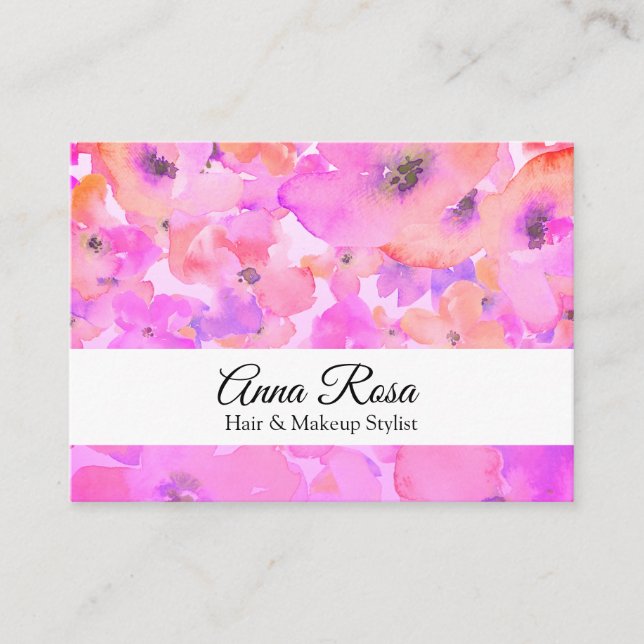 Carte De Visite *~* Fille Aquarelle Populaire Floral Lavande Rose (Devant)