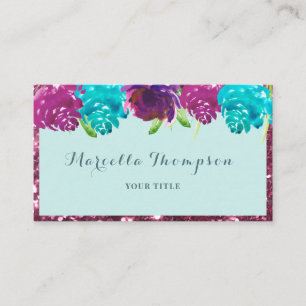 Carte De Visite Fille Aquarelle Turquoise Fuchsia Parties scintill
