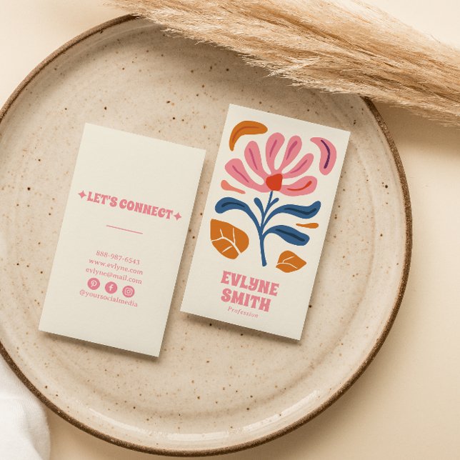 Carte De Visite Fille Boho Super Florale Retro Rose à la main (Créateur téléchargé)