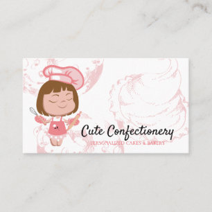 Carte De Visite Fille Boulangère en Pâtisserie Cheveux Bruns