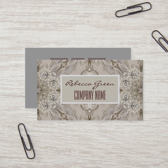 Carte De Visite Fille branchée Gatsby Chic Mode Paris Dentelle (Devant/Arrière en situation)