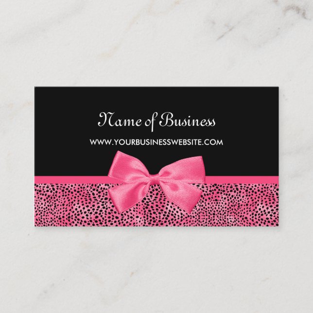 Carte De Visite Fille Cheetah noir et rose Imprimer Cute Ribbon (Devant)