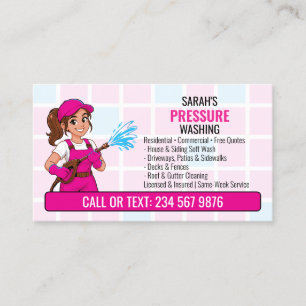 Carte De Visite Fille de lavage à pression rose QR Power Wash