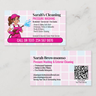 Carte De Visite Fille de lavage sous pression rose dessin animé QR