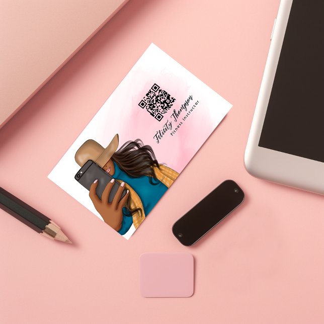 Carte De Visite Fille de selfie à la mode Code QR (Créateur téléchargé)