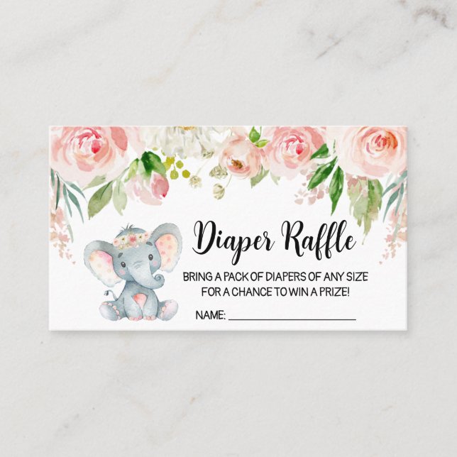 Carte De Visite Fille Eléphant Baby shower Déchets Raffle (Devant)
