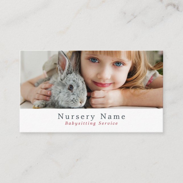 Carte De Visite Fille et lapin, Babysitter, Garderie, Nourriture (Devant)