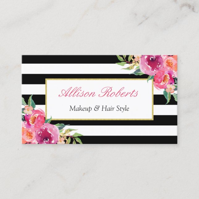 Carte De Visite Fille Fuchsia Maquillage Floral Artiste Beauté Sal (Devant)