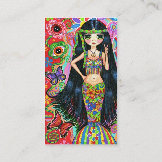 Carte De Visite Fille hippie mignonne de signe de paix de fleur (Devant)
