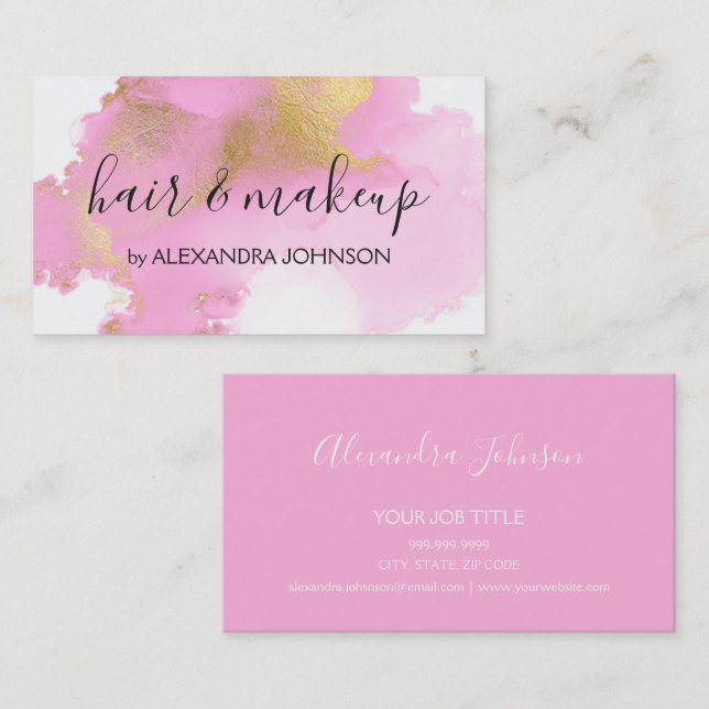 Carte De Visite Fille laveuse rose et or (Devant / Derrière)