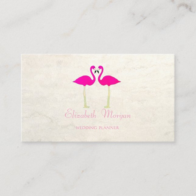 Carte De Visite Fille Moderne Drôle, Flamants roses Roses En Amour (Devant)