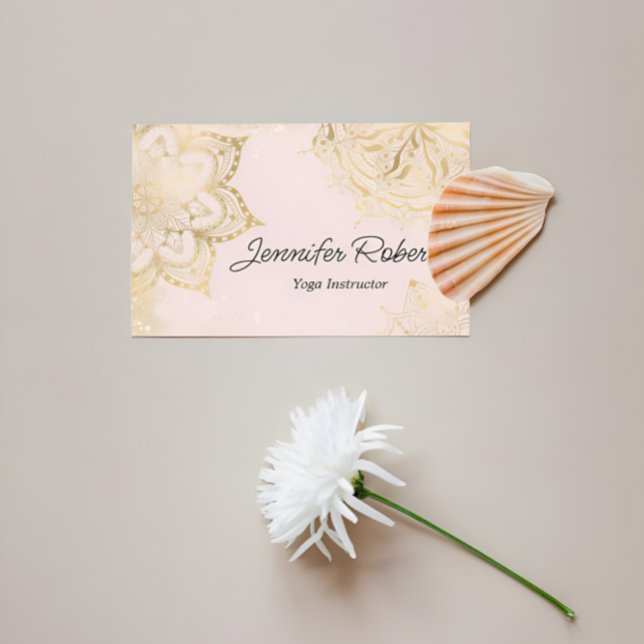 Carte De Visite Fille Pink Gold Mandala Yoga Instructeur Floral (Créateur téléchargé)