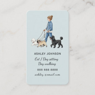 Carte De Visite Fille promenant un chien Garde d'animaux Promeneur