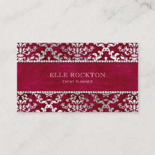 Carte De Visite Fils écarlates Rouge Glimmer Damask Argent Love