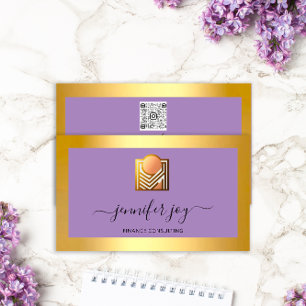 Carte De Visite Finance Consulting Broker Gold Purple Logo QR