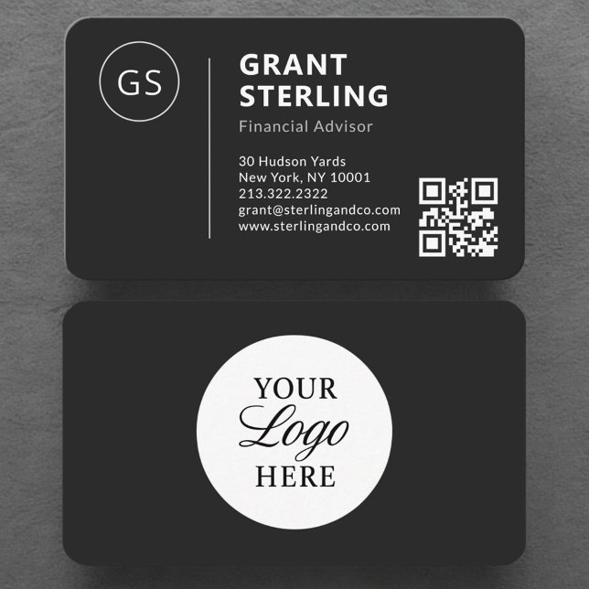 Carte De Visite Financial Advisor Black Logo QR Code Professional (Créateur téléchargé)