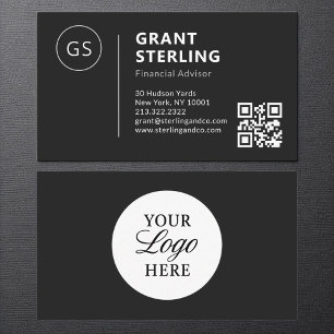 Carte De Visite Financial Advisor Black White Logo QR Code Moderne