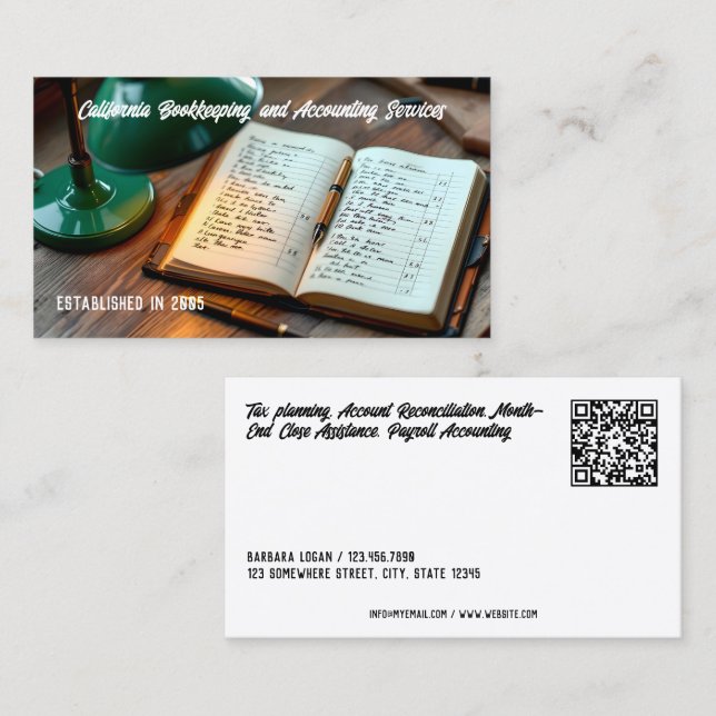 Carte De Visite Financial Bookkeeper Custom QR (Devant / Derrière)