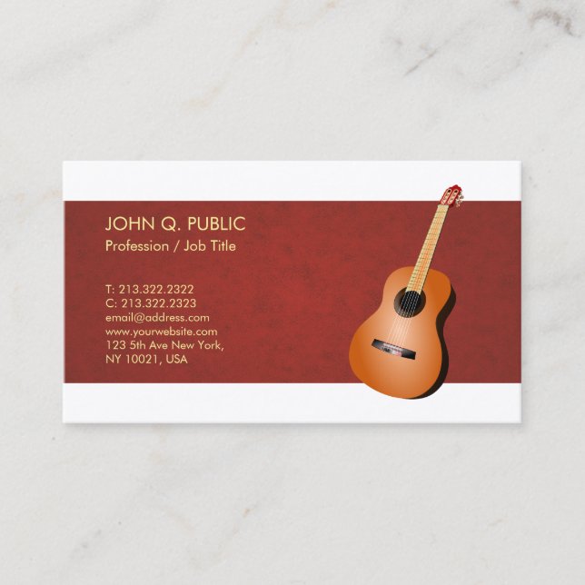 Carte De Visite Finition en soie élégante de guitare de professeur (Devant)