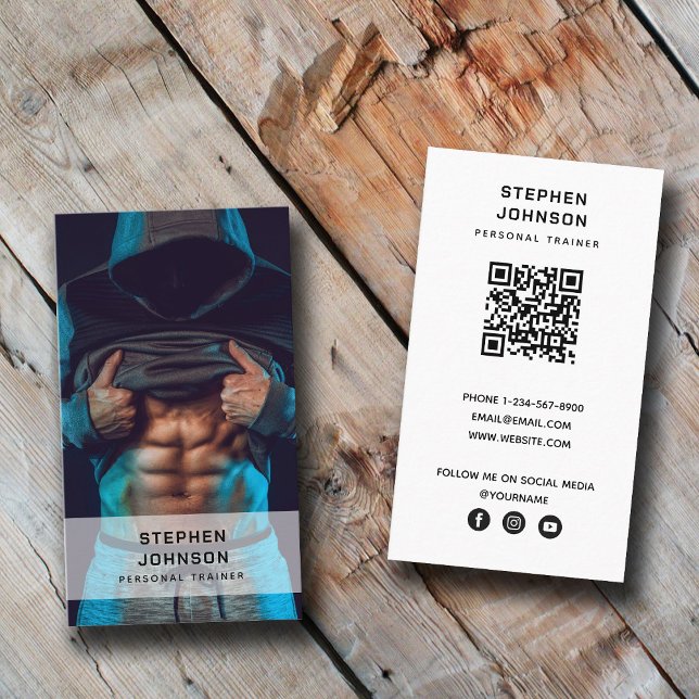 Carte De Visite Fitness du formateur personnel QR Code Médias soci (Créateur téléchargé)
