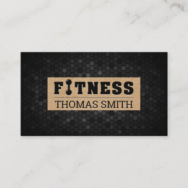 Carte De Visite Fitness | Géométrique noire | Papier Brown (Devant)