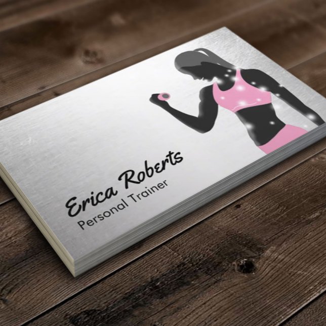 Carte De Visite Fitness Girl Personal Trainer Moderne Argent (Créateur téléchargé)