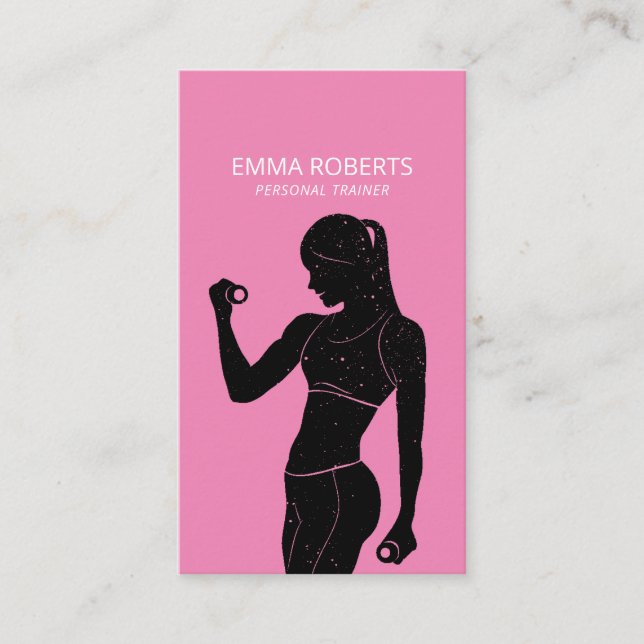 Carte De Visite Fitness Girl Personal Trainer Noir & Rose (Devant)