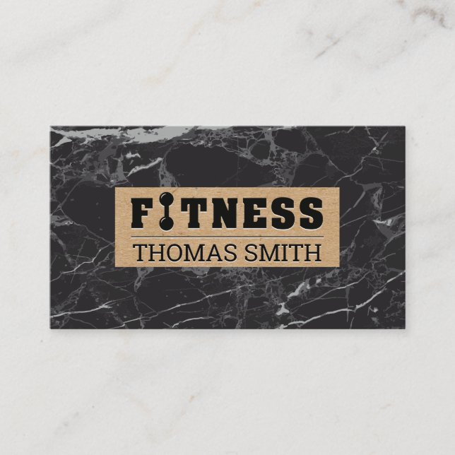 Carte De Visite Fitness | Marbre noir | Papier Brown (Devant)