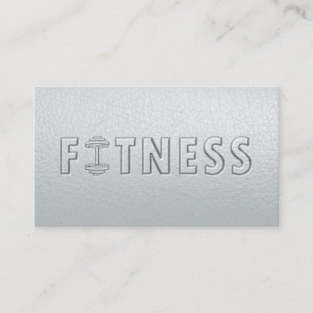 Carte De Visite Fitness Modern Gras Texte Dumbbell Blanc cuir (Devant)