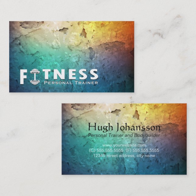 Carte De Visite Fitness Personal Trainer Bold Text Dumbbell Logo (Devant / Derrière)