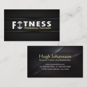 Carte De Visite Fitness Personal Trainer Bold Text Dumbbell Logo