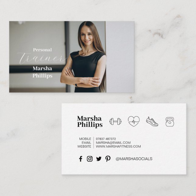 Carte De Visite Fitness personnelle Formateur moderne Photo tendan (Devant / Derrière)