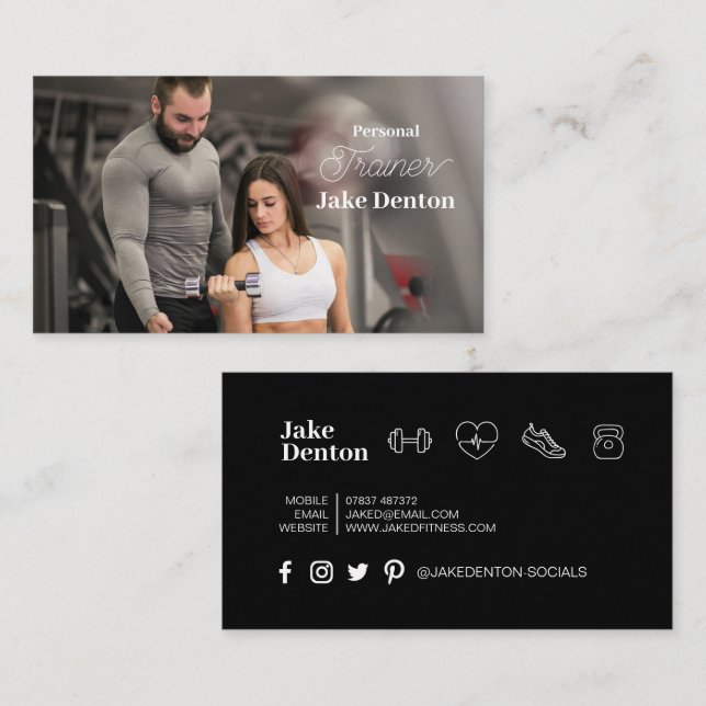 Carte De Visite Fitness personnelle Photo Modern Trainer tendance (Devant / Derrière)