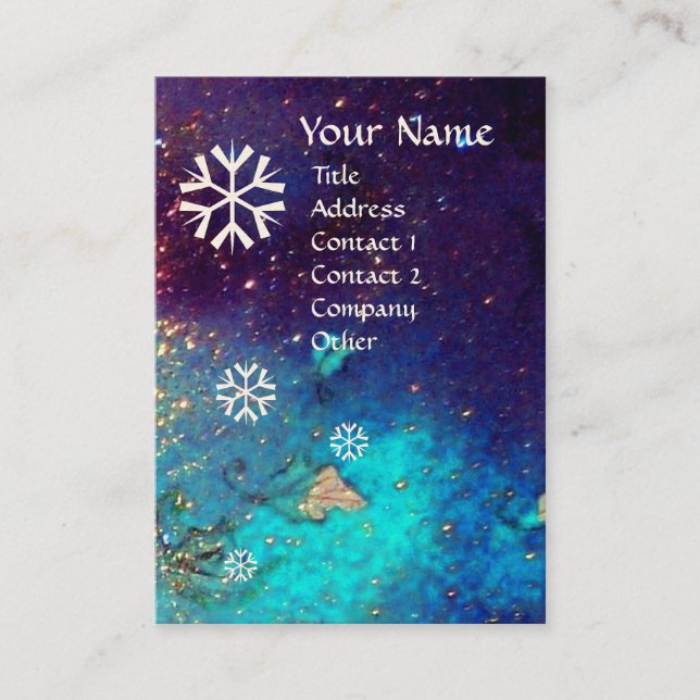 CARTE DE VISITE FLAKES DE NEIGE EN ARGENT PARKLES EN BLEU NUIT (Devant)