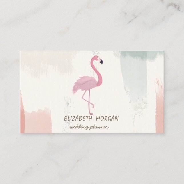 Carte De Visite Flamant rose rose, Aquarelle Pinceau (Devant)