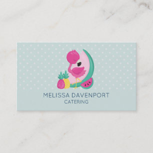 Carte De Visite Flamant rose rose avec pastèque et ananas