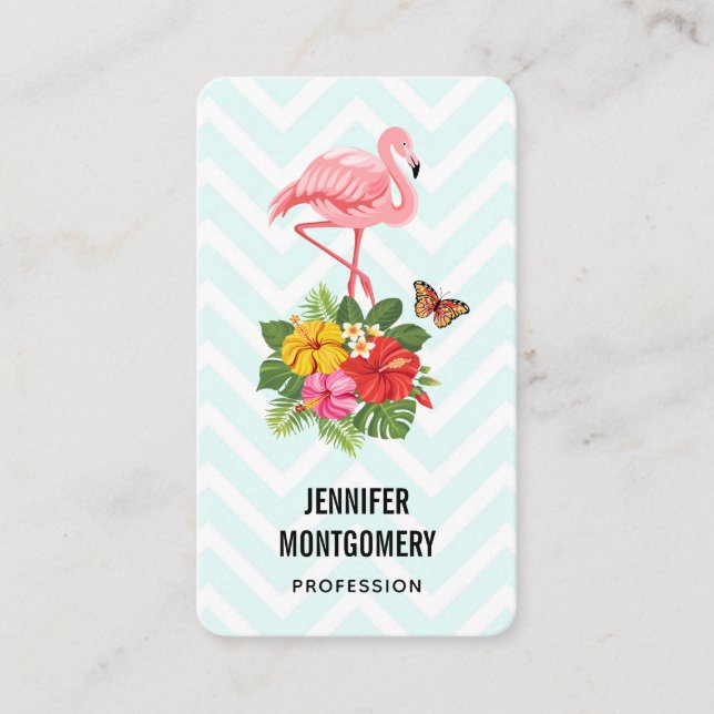 Carte De Visite Flamant rose rose & Hibiscus Tropical Fancy (Devant)
