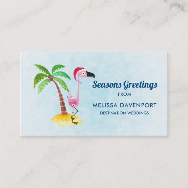 Carte De Visite Flamant rose rose Joyeuses Fêtes à Santa Hat (Devant)