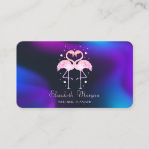 Carte De Visite Flamants roses amoureux, coeurs holographiques