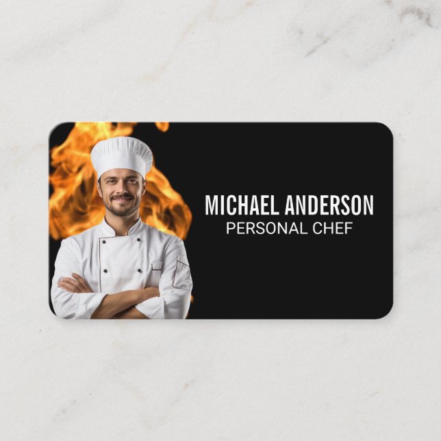Carte De Visite Flamme de feu | Chef souriant | Culinaire (Devant)