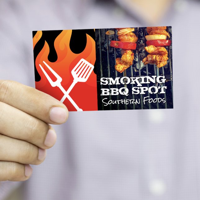 Carte De Visite Flamme de feu | Logo BBQ | Shish Kebabs sur Grill (Créateur téléchargé)