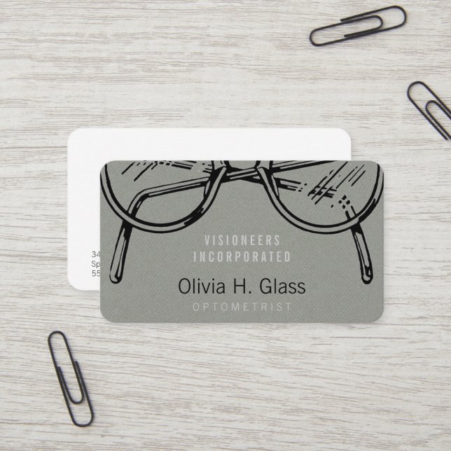 Carte De Visite Flanelle grise de Faux de lunetterie de lunettes (Devant/Arrière en situation)