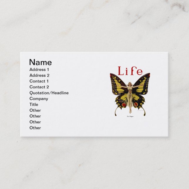 Carte De Visite Flapper Butterfly Flying Woman Illustration (Devant)