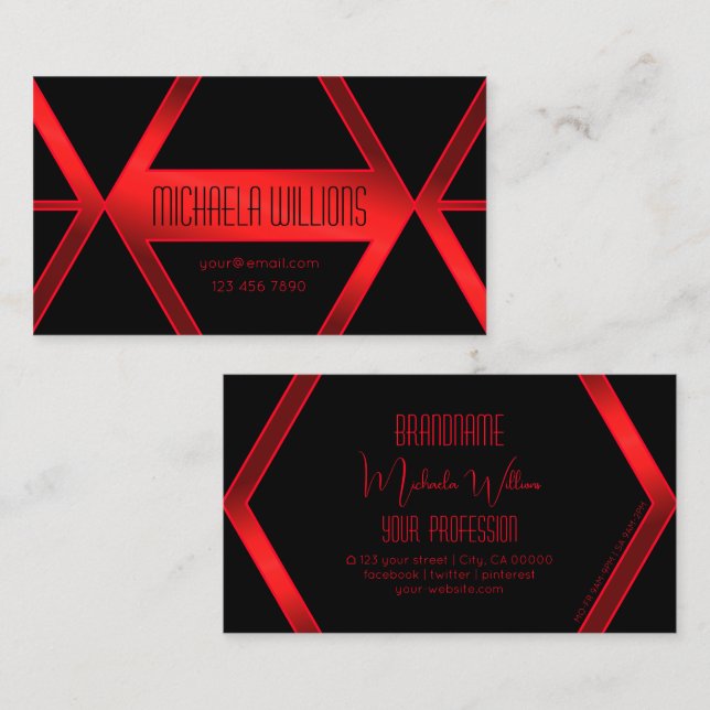 Carte De Visite Flashy Black Géométrique Chimmery Rouge Style mode (Devant / Derrière)